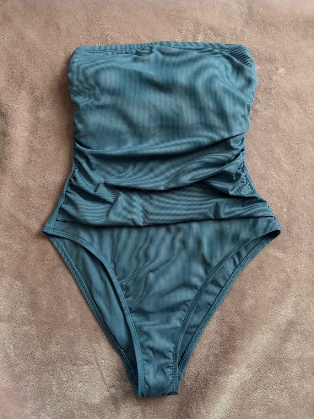 Shade & Shore women’s shirred ribbed bandeau cheeky one piece swimsuit